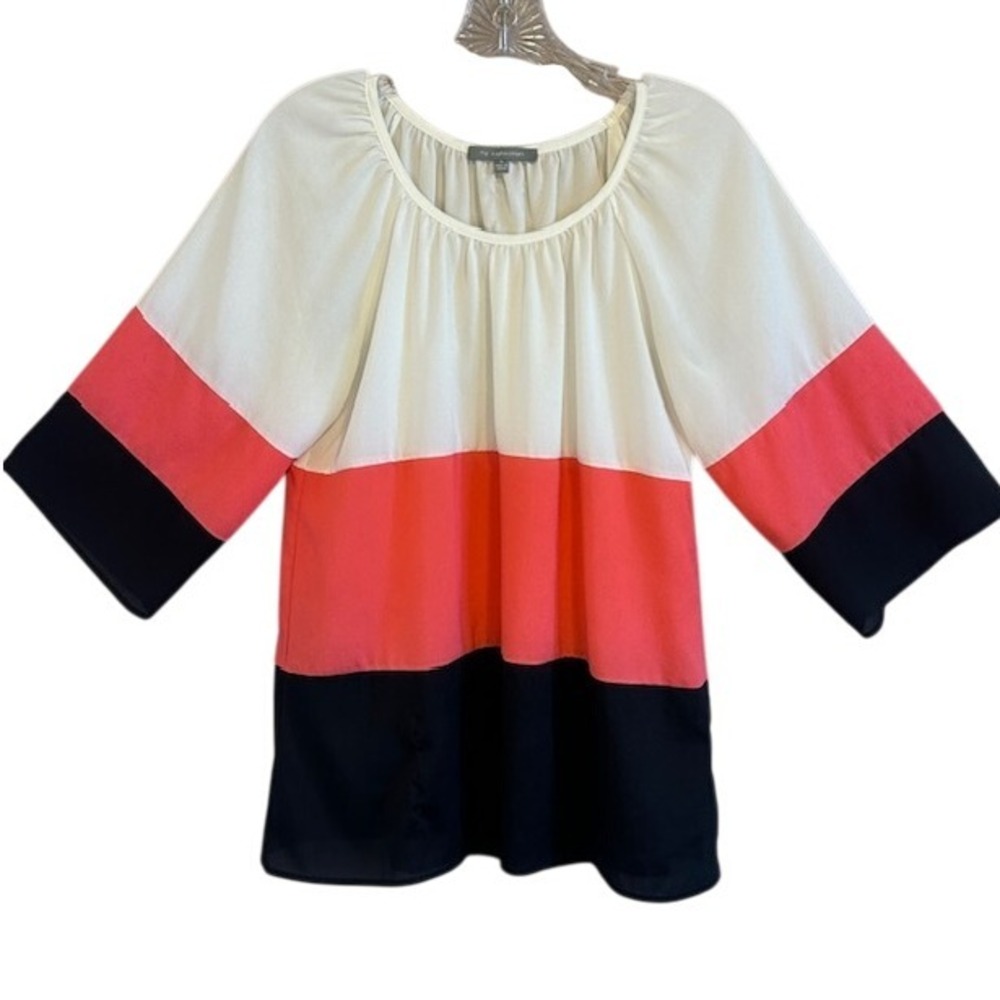 NY Collection‎ Women's Color Block Short Sleeve Blouse SM